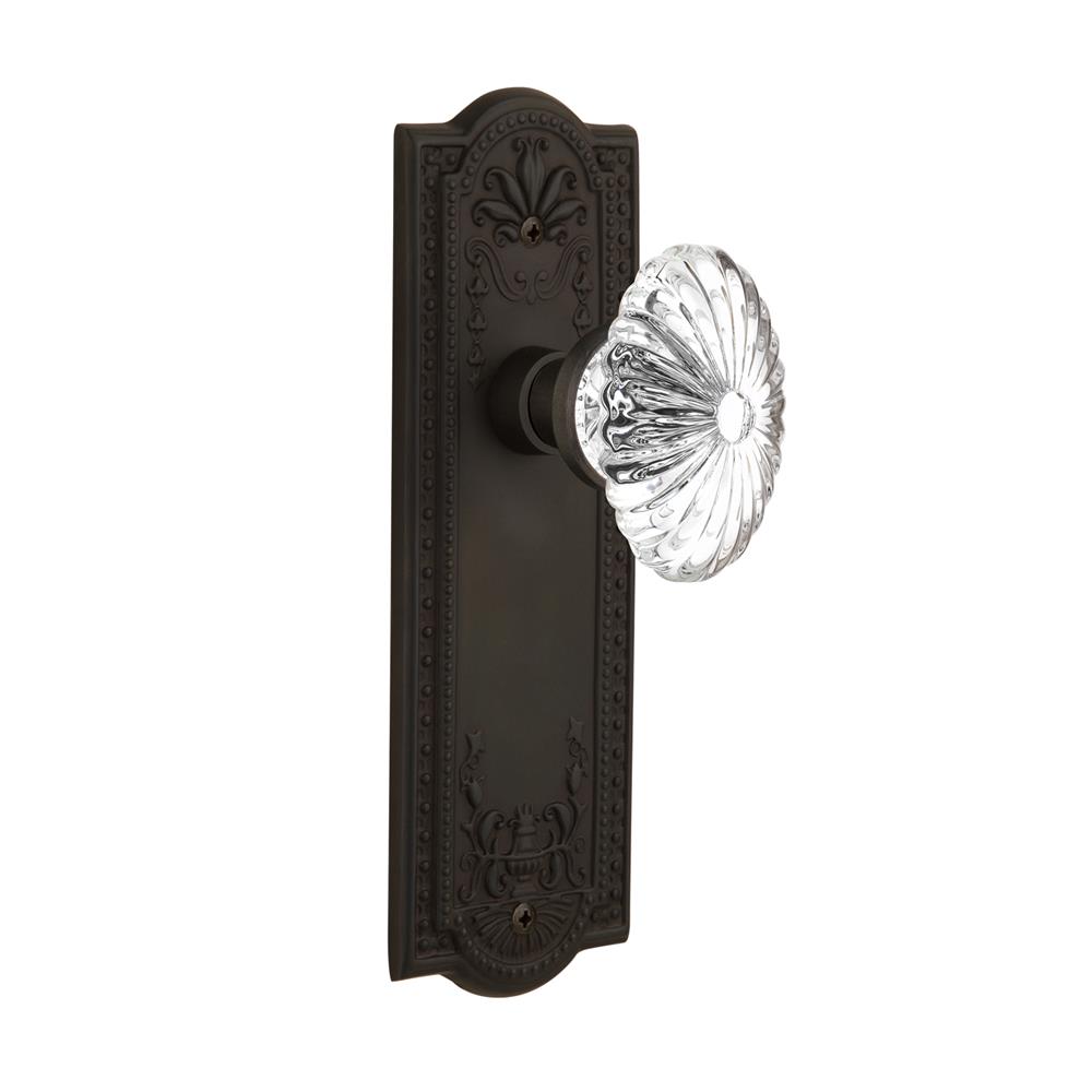 Nostalgic Warehouse MEAOFC Single Dummy Meadows Plate with Oval Fluted Crystal Knob without Keyhole in Oil Rubbed Bronze